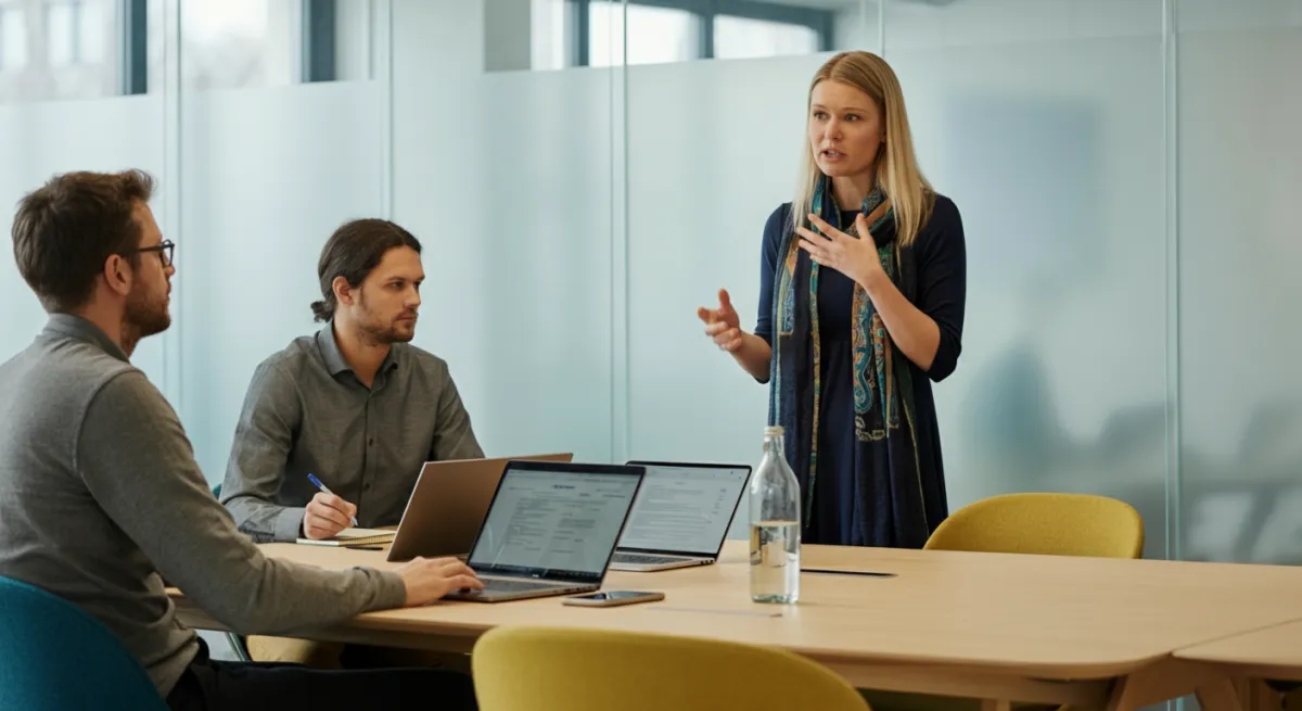 Team diskutiert SEO-Strategien an Whiteboard